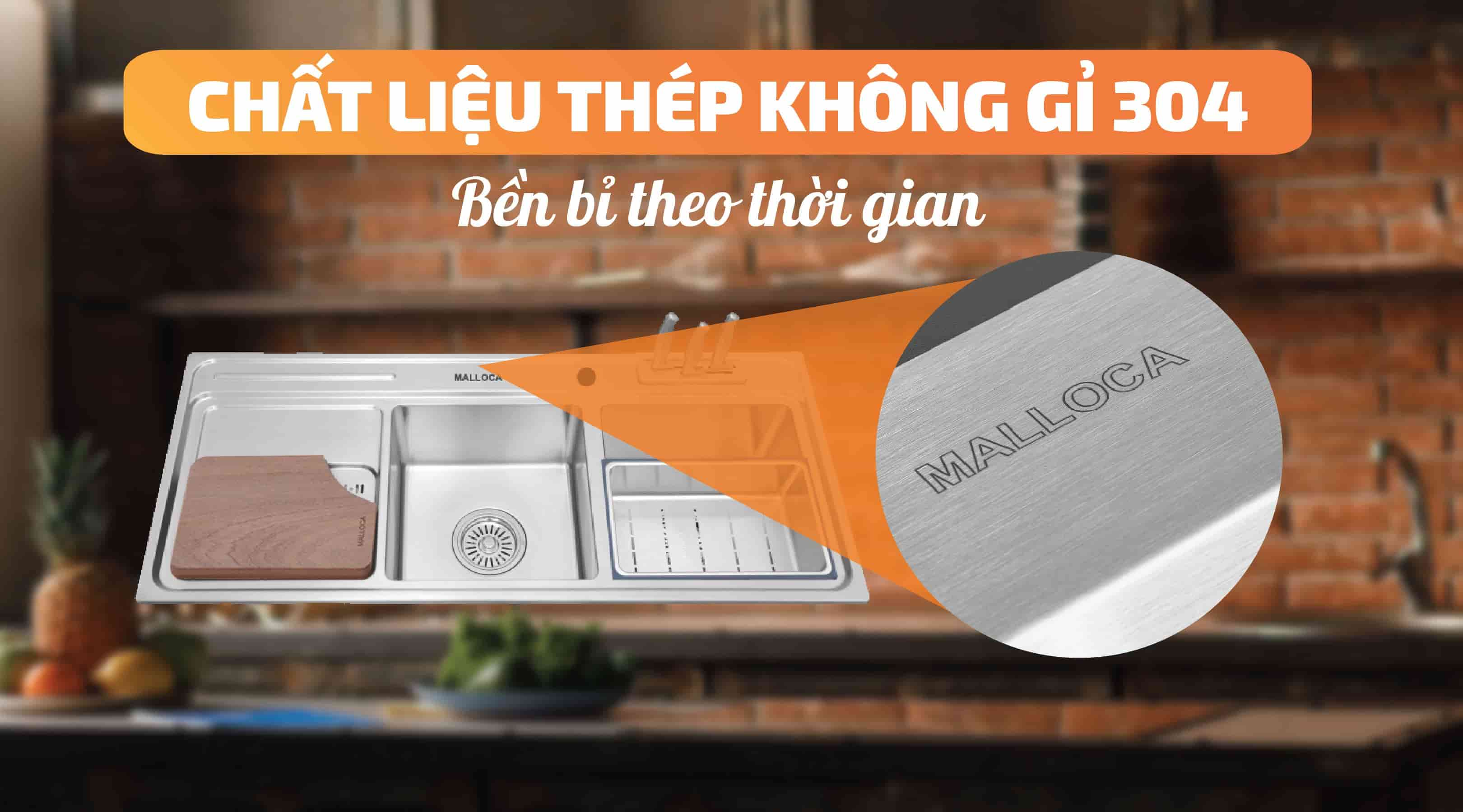 Chậu rửa chén Malloca MS 8816 - Chất liệu thép không gỉ